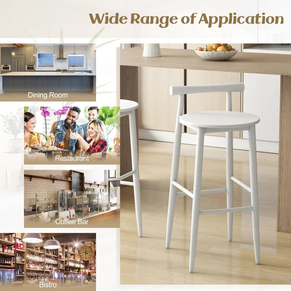Wooden Bar Chair Set of 2 with Backrest and Footrest for Home Restaurant Cafe-White - White - Bar Stools