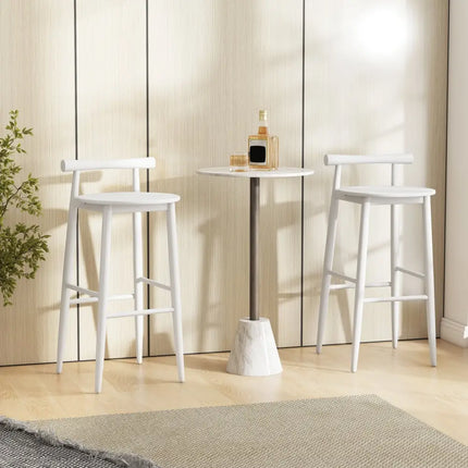 Wooden Bar Chair Set of 2 with Backrest and Footrest for Home Restaurant Cafe-White - White - Bar Stools