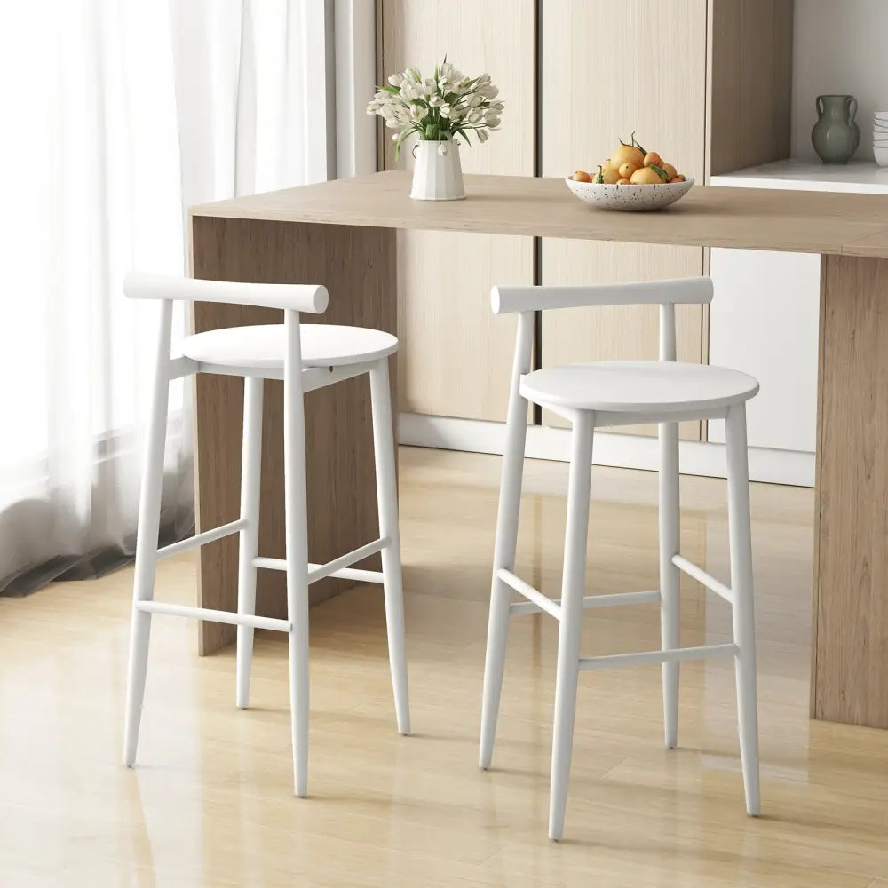 Wooden Bar Chair Set of 2 with Backrest and Footrest for Home Restaurant Cafe-White - White - Bar Stools