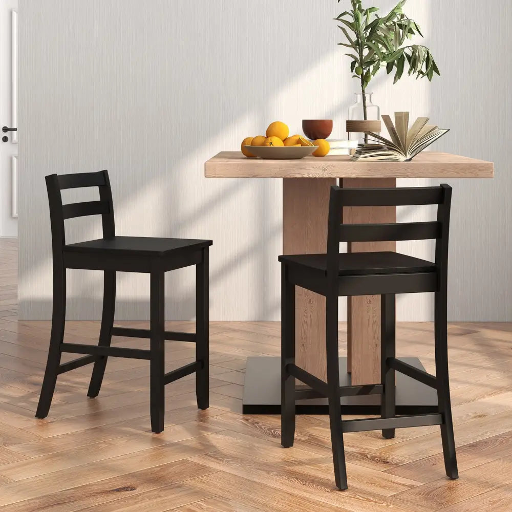 Wooden Bar Stools Set of 2 with Ergonomic Backrest and Footrest-Black - Black - Bar Stools