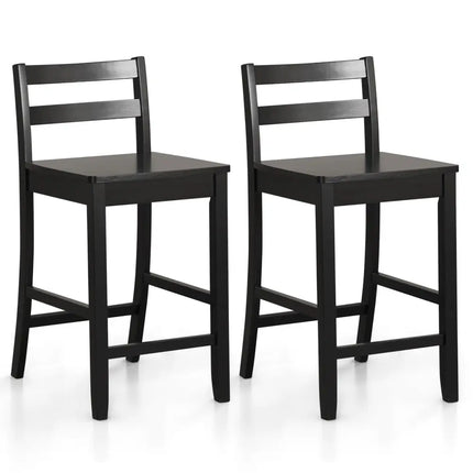 Wooden Bar Stools Set of 2 with Ergonomic Backrest and Footrest-Black - Black - Bar Stools