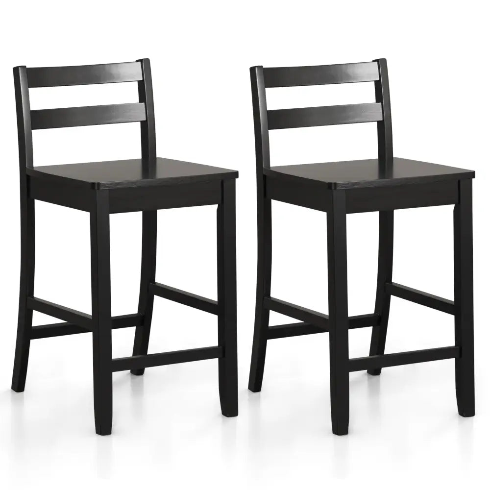 Wooden Bar Stools Set of 2 with Ergonomic Backrest and Footrest-Black - Black - Bar Stools