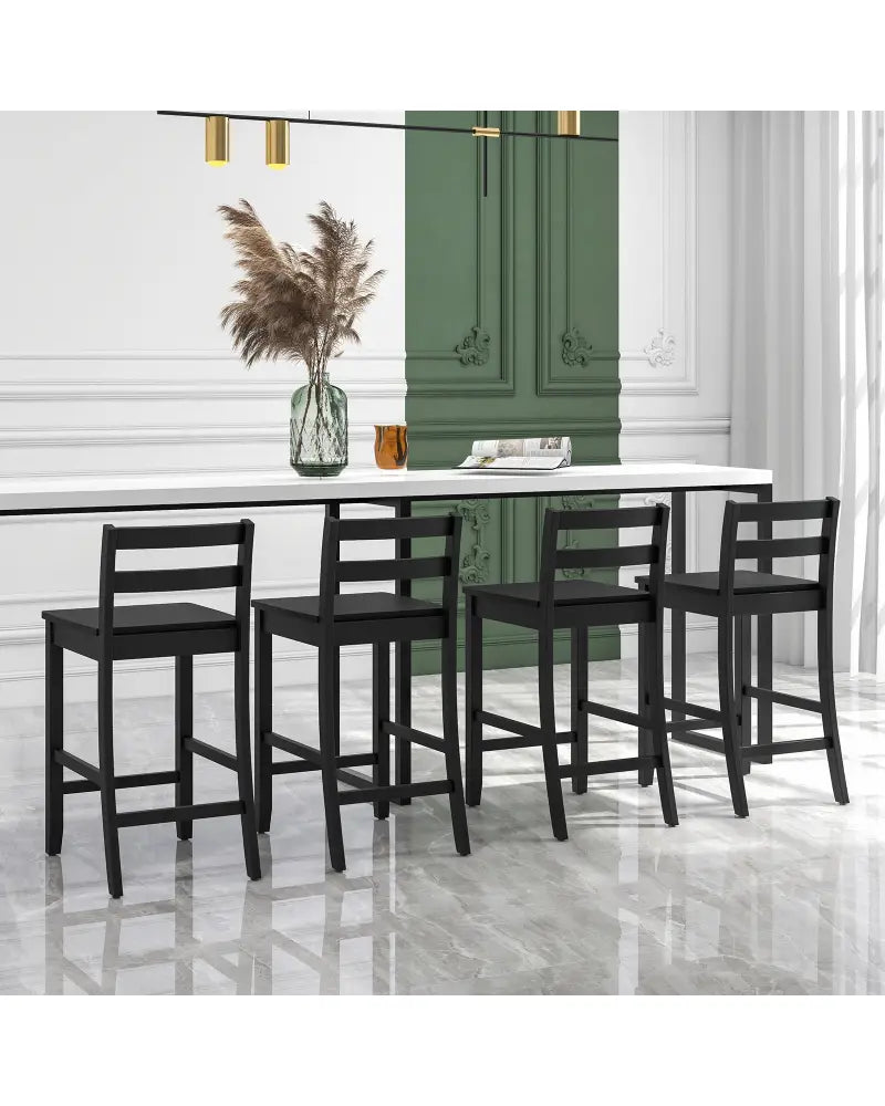 Wooden Bar Stools Set of 2 with Ergonomic Backrest and Footrest-Black - Black - Bar Stools
