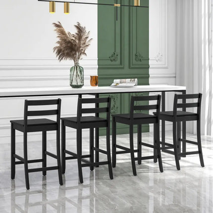 Wooden Bar Stools Set of 2 with Ergonomic Backrest and Footrest-Black - Black - Bar Stools