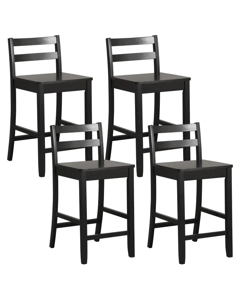 Wooden Bar Stools Set of 2 with Ergonomic Backrest and Footrest-Black - Black - Bar Stools