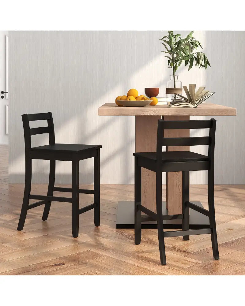 Wooden Bar Stools Set of 2 with Ergonomic Backrest and Footrest-Black - Black - Bar Stools