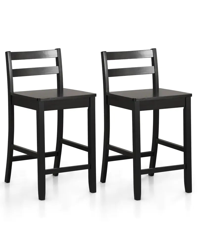 Wooden Bar Stools Set of 2 with Ergonomic Backrest and Footrest-Black - Black - Bar Stools