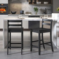 Wooden Bar Stools Set of 2 with Ergonomic Backrest and Footrest-Black - Black - Bar Stools