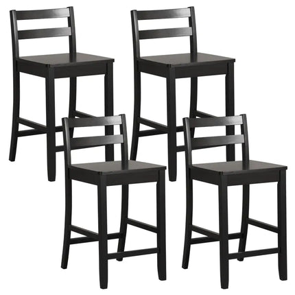 Wooden Bar Stools Set of 2 with Ergonomic Backrest and Footrest-Black - Black - Bar Stools