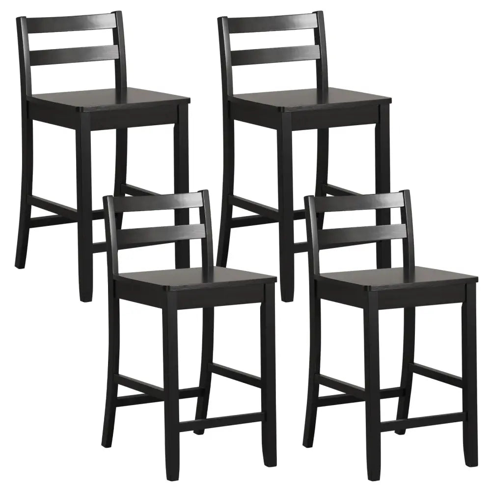 Wooden Bar Stools Set of 2 with Ergonomic Backrest and Footrest-Black - Black - Bar Stools