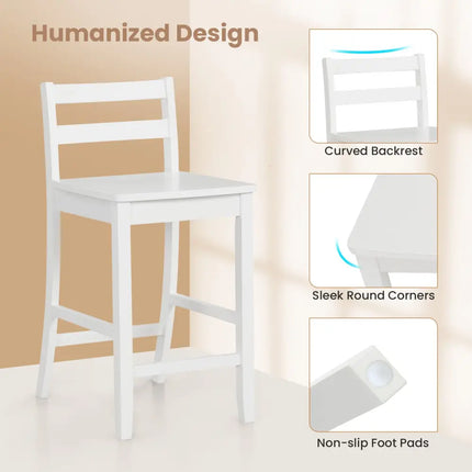Wooden Bar Stools Set of 2 with Ergonomic Backrest and Footrest-White - White - Bar Stools