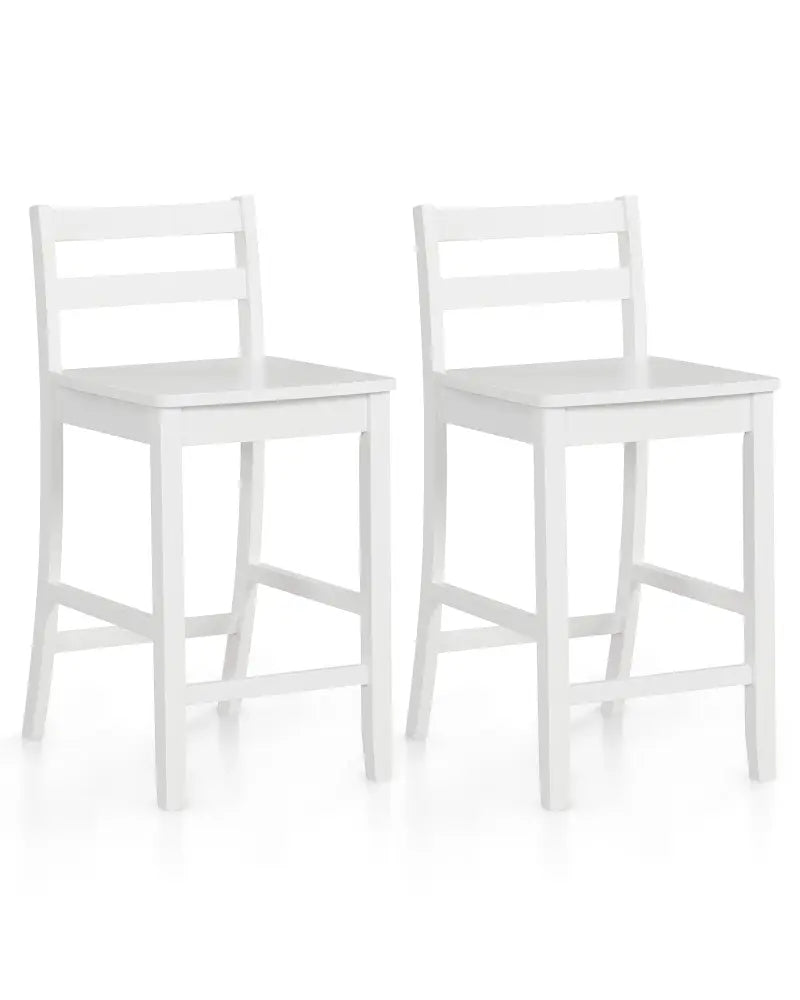 Wooden Bar Stools Set of 2 with Ergonomic Backrest and Footrest-White - White - Bar Stools