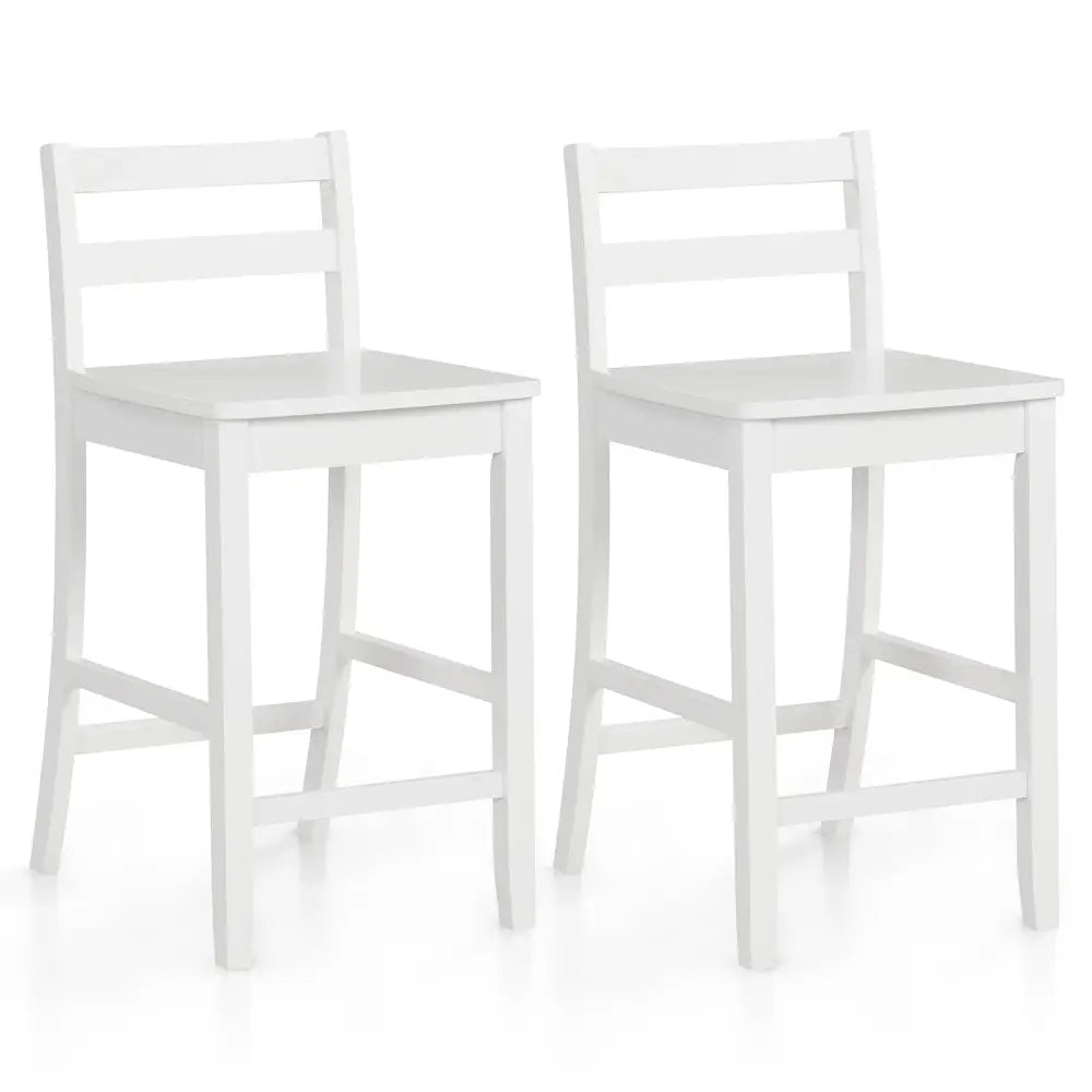 Wooden Bar Stools Set of 2 with Ergonomic Backrest and Footrest-White - White - Bar Stools