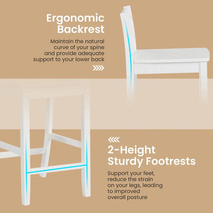 Wooden Bar Stools Set of 2 with Ergonomic Backrest and Footrest-White - White - Bar Stools