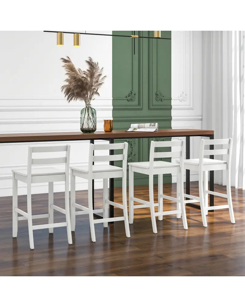 Wooden Bar Stools Set of 2 with Ergonomic Backrest and Footrest-White - White - Bar Stools