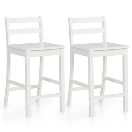 Wooden Bar Stools Set of 2 with Ergonomic Backrest and Footrest-White - White - Bar Stools