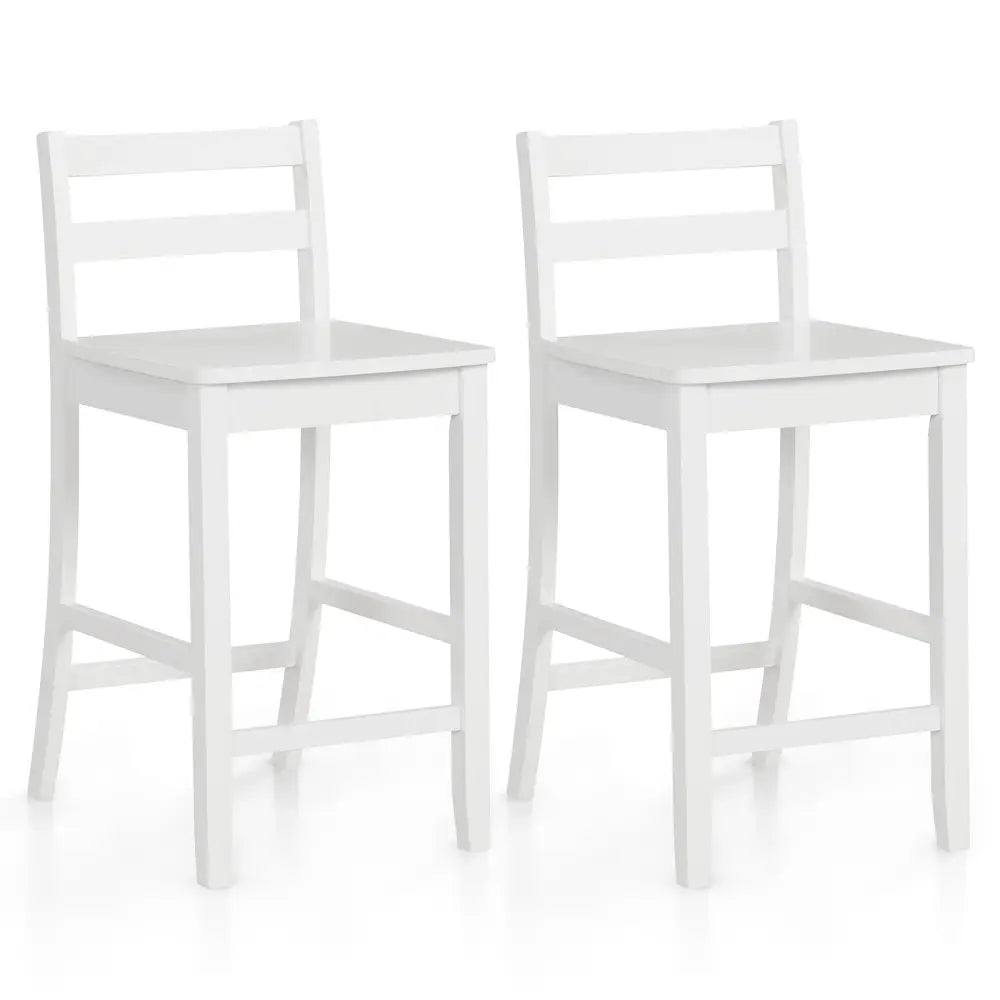 Wooden Bar Stools Set of 2 with Ergonomic Backrest and Footrest-White - White - Bar Stools