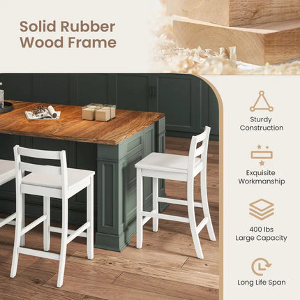 Wooden Bar Stools Set of 2 with Ergonomic Backrest and Footrest-White - White - Bar Stools