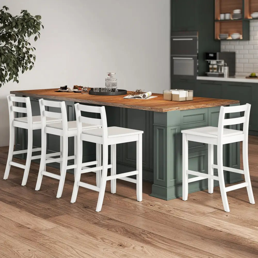 Wooden Bar Stools Set of 2 with Ergonomic Backrest and Footrest-White - White - Bar Stools