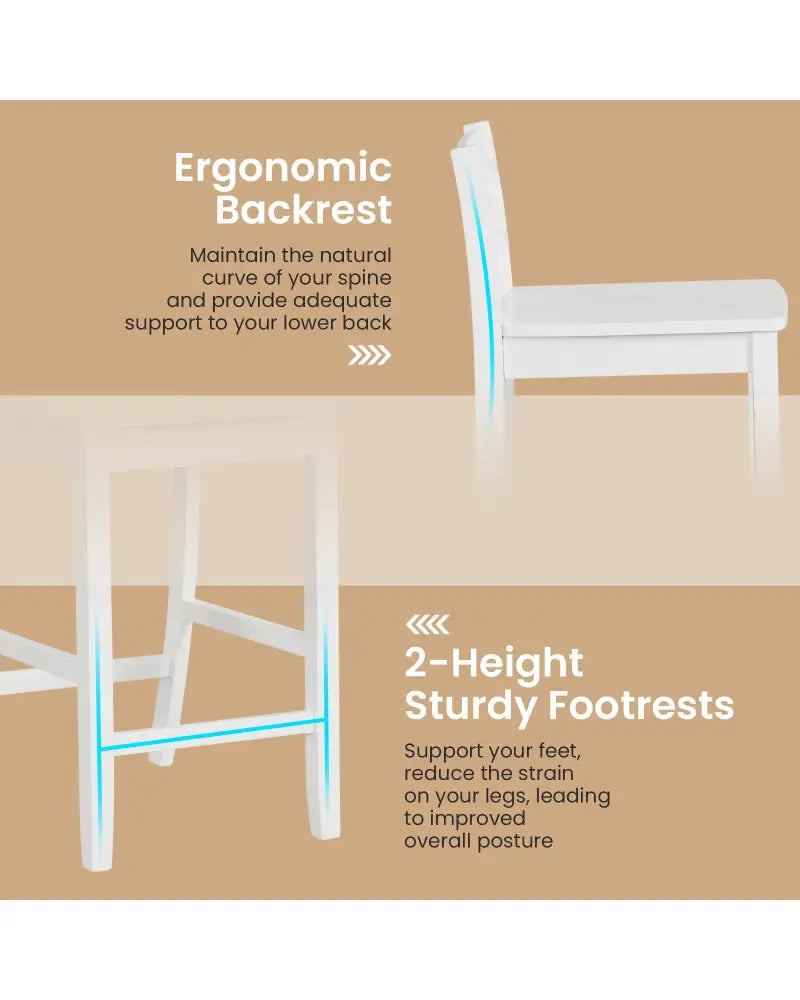 Wooden Bar Stools Set of 2 with Ergonomic Backrest and Footrest-White - White - Bar Stools