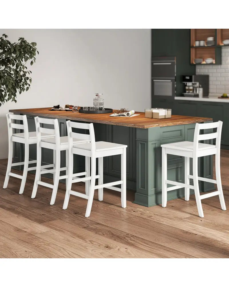 Wooden Bar Stools Set of 2 with Ergonomic Backrest and Footrest-White - White - Bar Stools