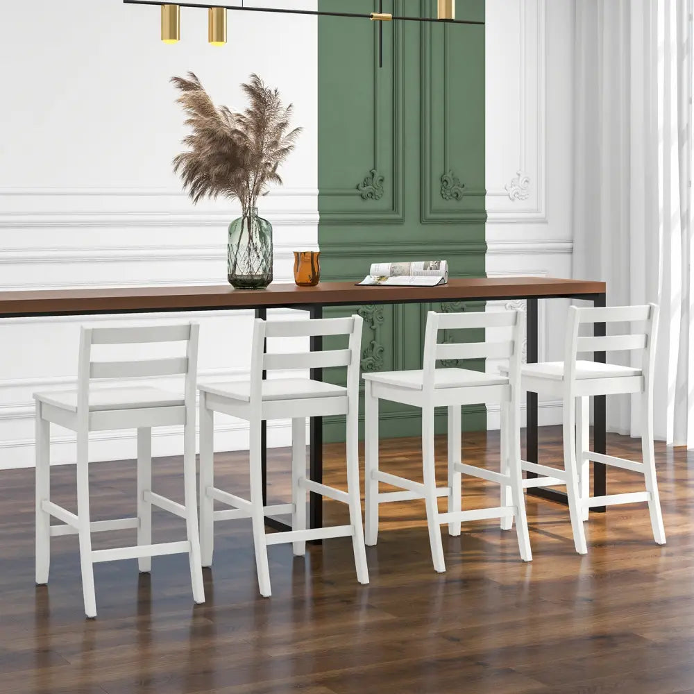 Wooden Bar Stools Set of 2 with Ergonomic Backrest and Footrest-White - White - Bar Stools