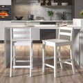 Wooden Bar Stools Set of 2 with Ergonomic Backrest and Footrest-White - White - Bar Stools