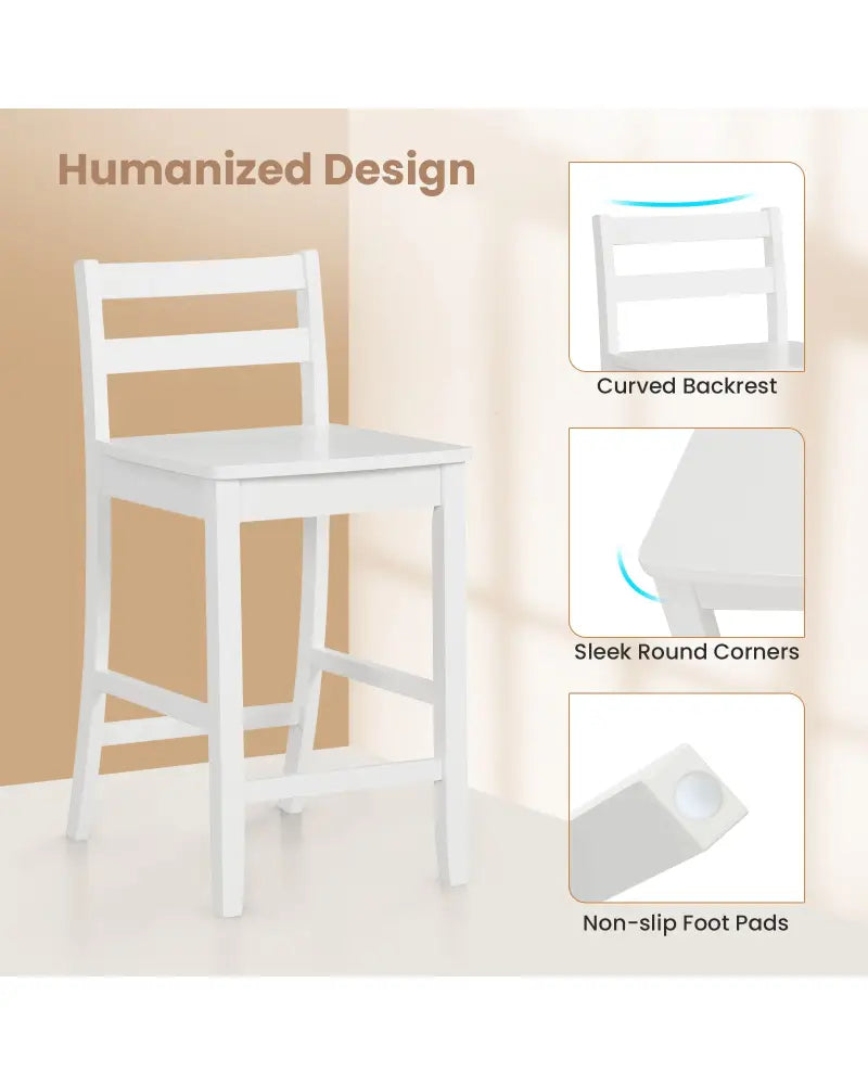 Wooden Bar Stools Set of 2 with Ergonomic Backrest and Footrest-White - White - Bar Stools