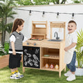 Wooden Barbecue Grill Playset with Chalkboard and Sink and Cabinet-Natural - Natural - Play Kitchen Sets
