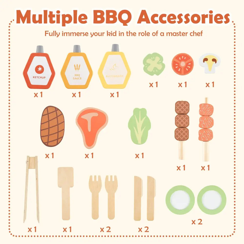 Wooden Barbecue Grill Playset with Chalkboard and Sink and Cabinet-Natural - Natural - Play Kitchen Sets