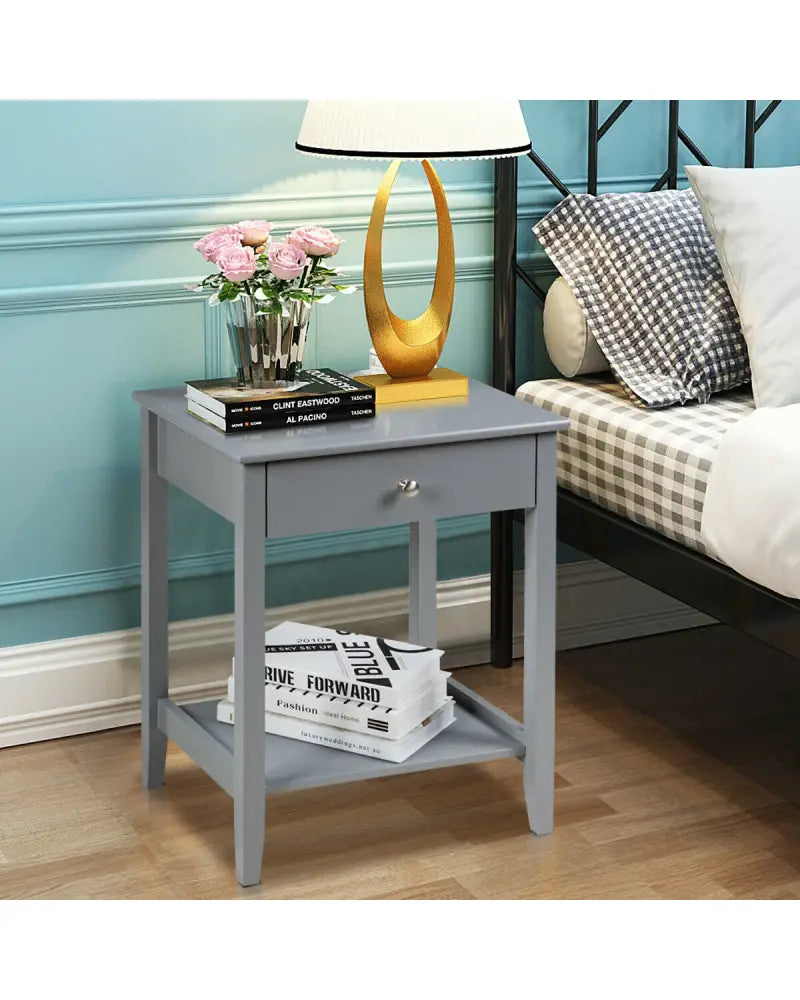 Wooden Bedside Sofa Table with Sliding Drawer-Gray - Gray - End & Side Tables
