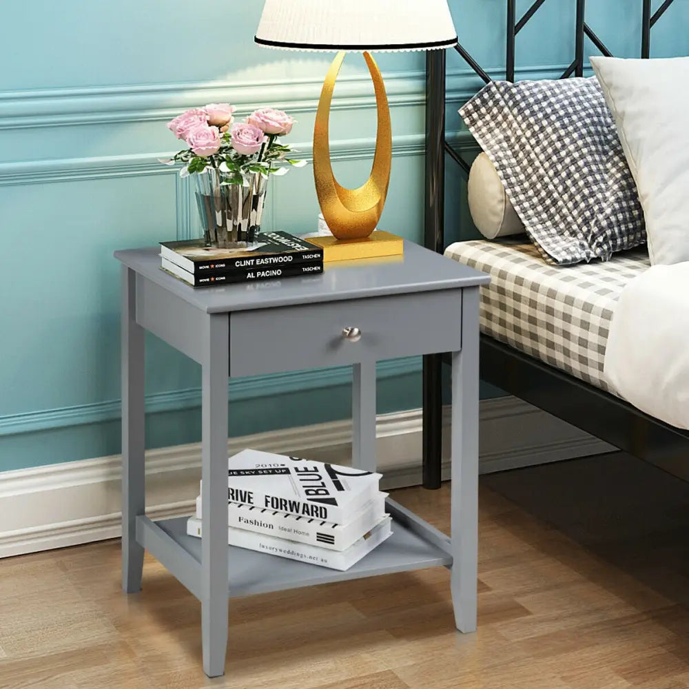 Wooden Bedside Sofa Table with Sliding Drawer-Gray - Gray - End & Side Tables