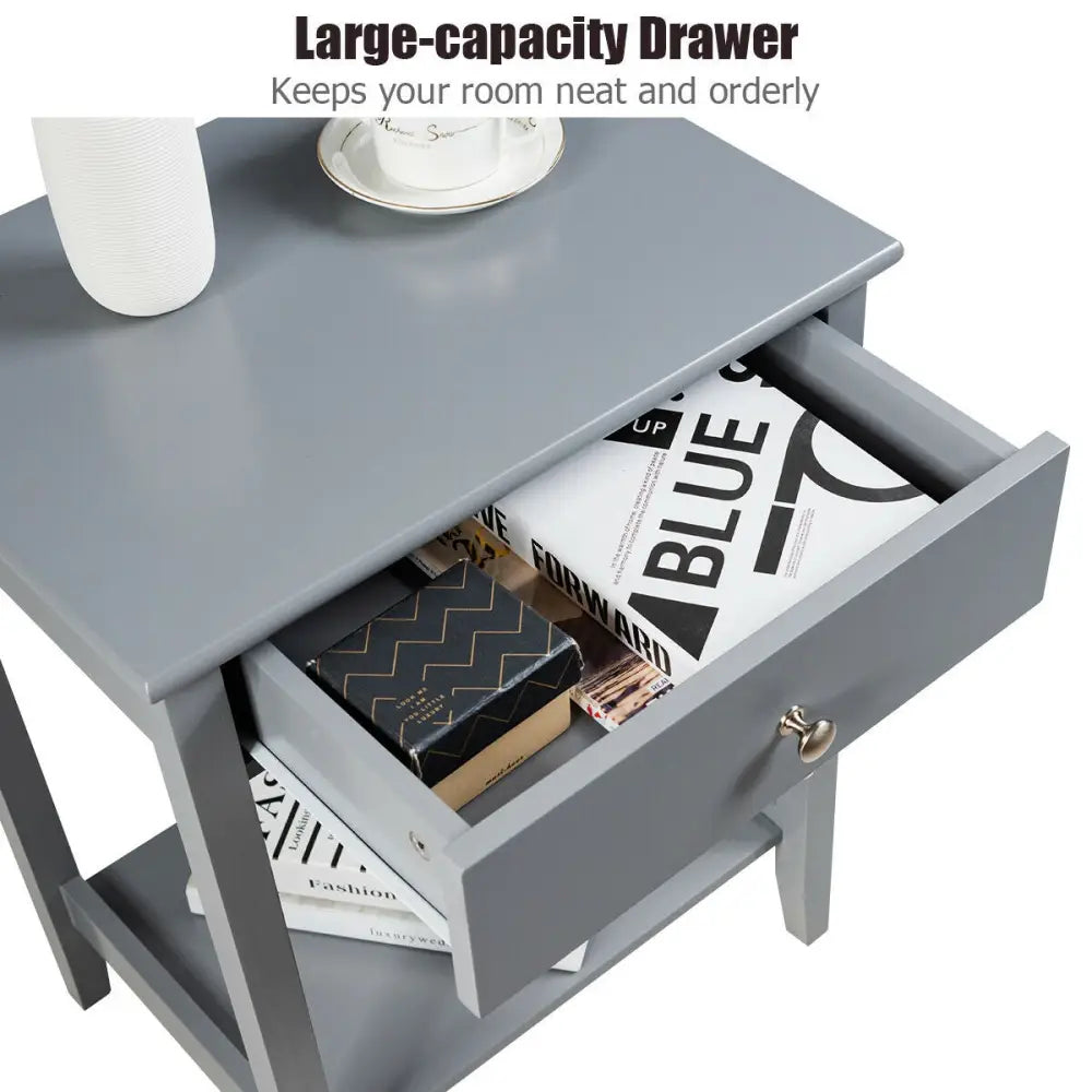 Wooden Bedside Sofa Table with Sliding Drawer-Gray - Gray - End & Side Tables