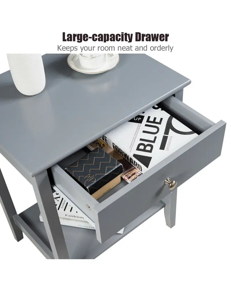 Wooden Bedside Sofa Table with Sliding Drawer-Gray - Gray - End & Side Tables