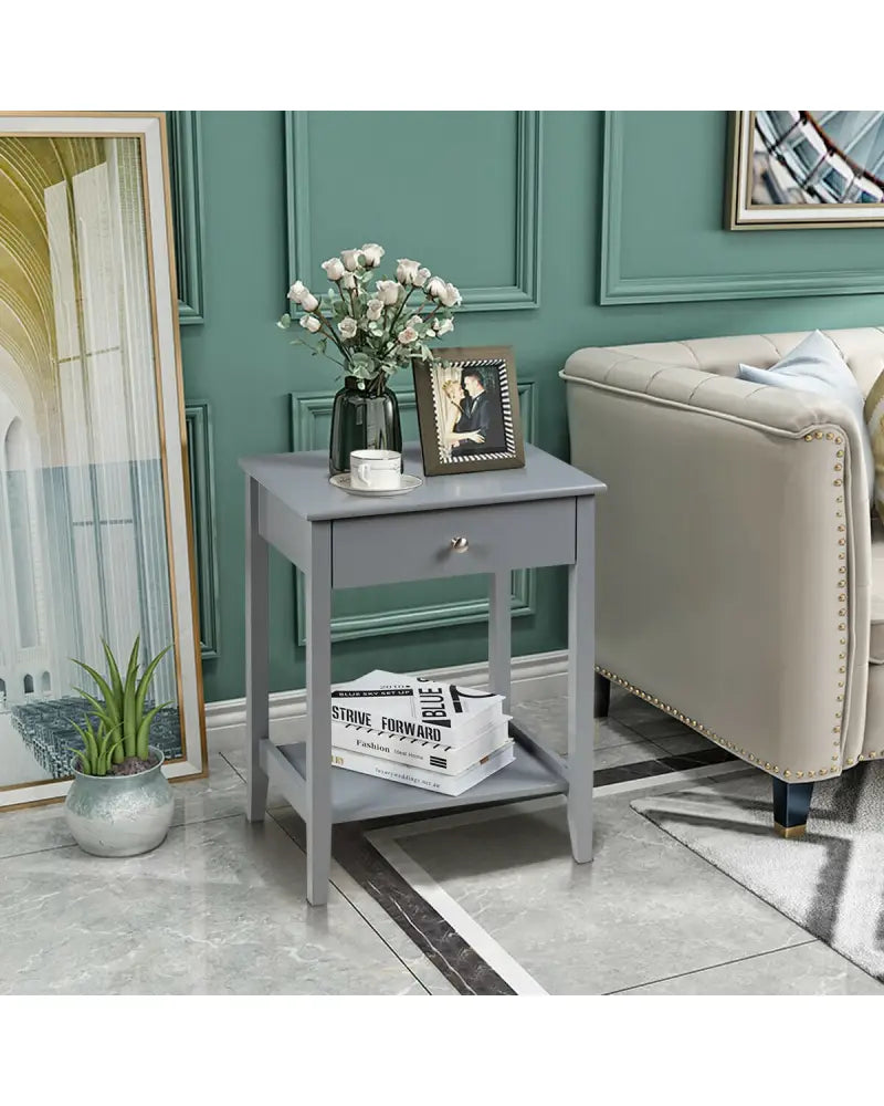 Wooden Bedside Sofa Table with Sliding Drawer-Gray - Gray - End & Side Tables