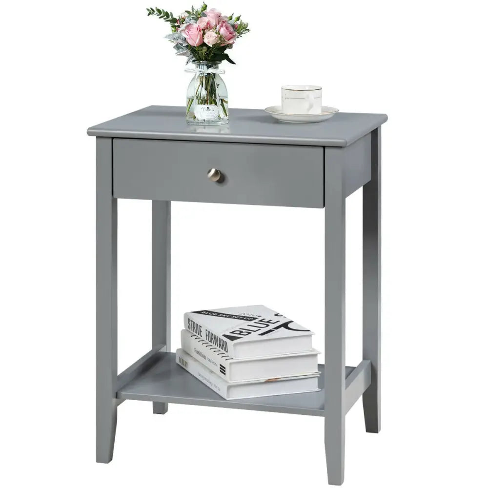Wooden Bedside Sofa Table with Sliding Drawer-Gray - Gray - End & Side Tables