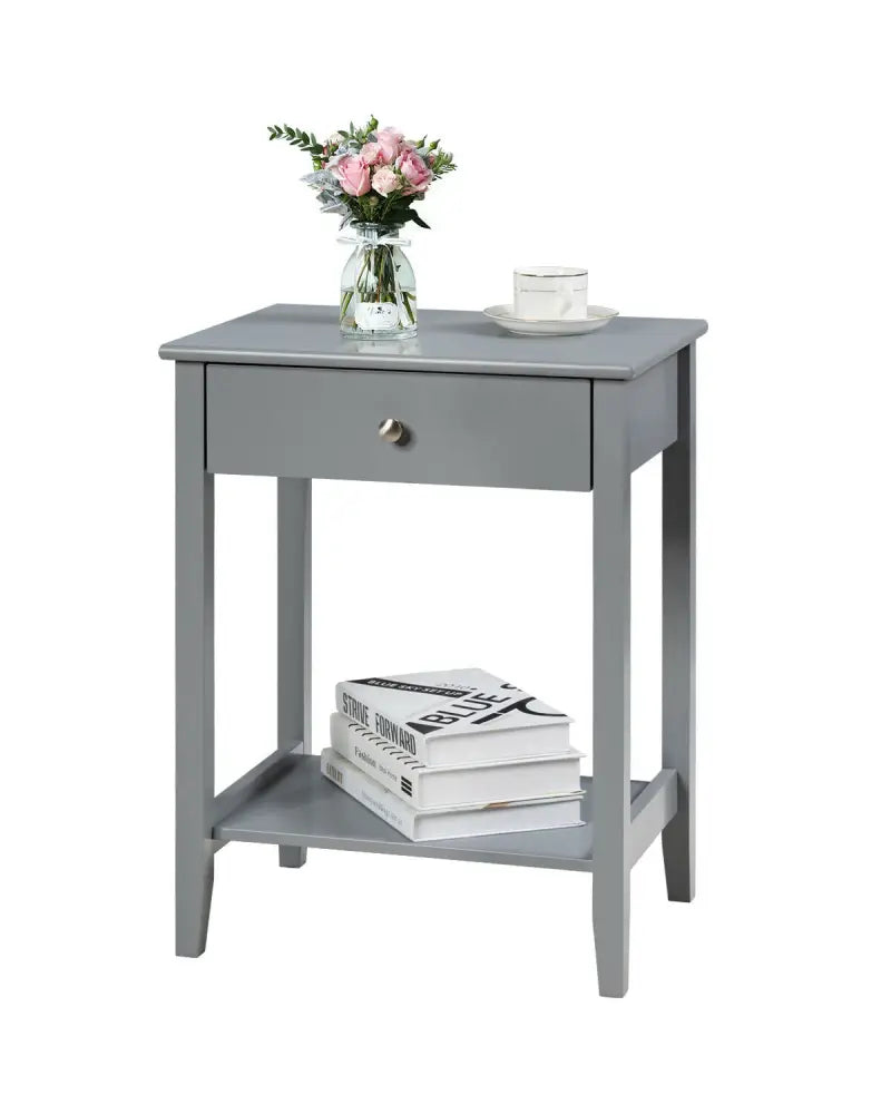 Wooden Bedside Sofa Table with Sliding Drawer-Gray - Gray - End & Side Tables