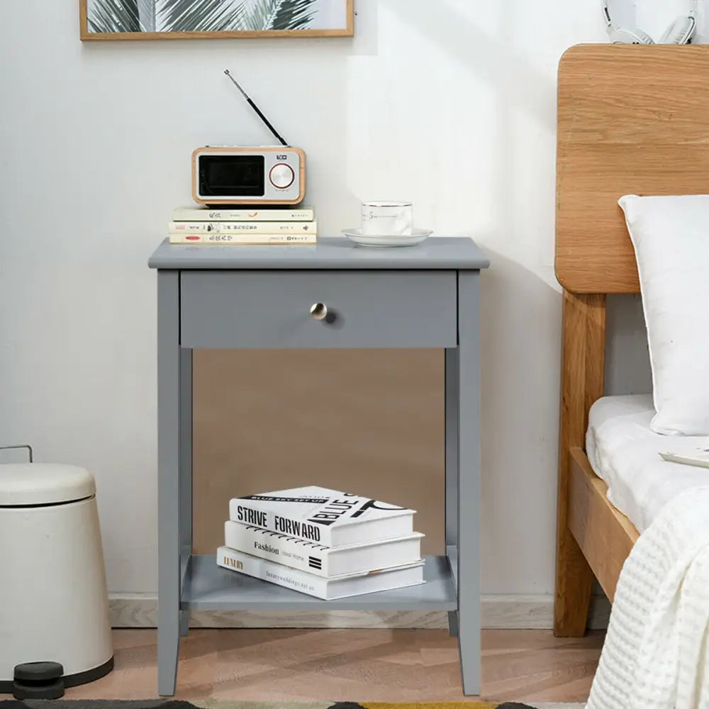 Wooden Bedside Sofa Table with Sliding Drawer-Gray - Gray - End & Side Tables