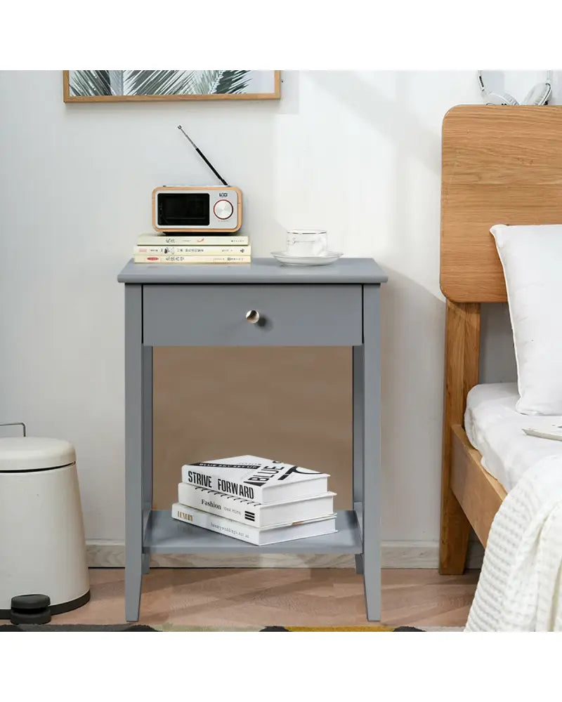 Wooden Bedside Sofa Table with Sliding Drawer-Gray - Gray - End & Side Tables