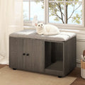 Wooden Cat Litter Box Enclosure Hidden Litter Box Furniture with Scratching Board-Oak - Oak - Cat Houses