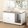 Wooden Cat Litter Box Enclosure Hidden Litter Box Furniture with Scratching Board-White - White - Cat Houses