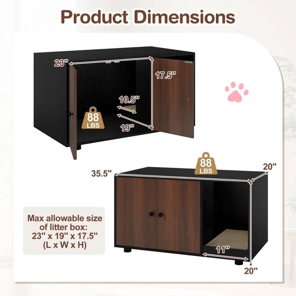Wooden Cat Litter Box Enclosure Hidden Litter Box Furniture with Scratching Board-Black - Black - Cat Houses