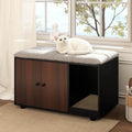 Wooden Cat Litter Box Enclosure Hidden Litter Box Furniture with Scratching Board-Black - Black - Cat Houses