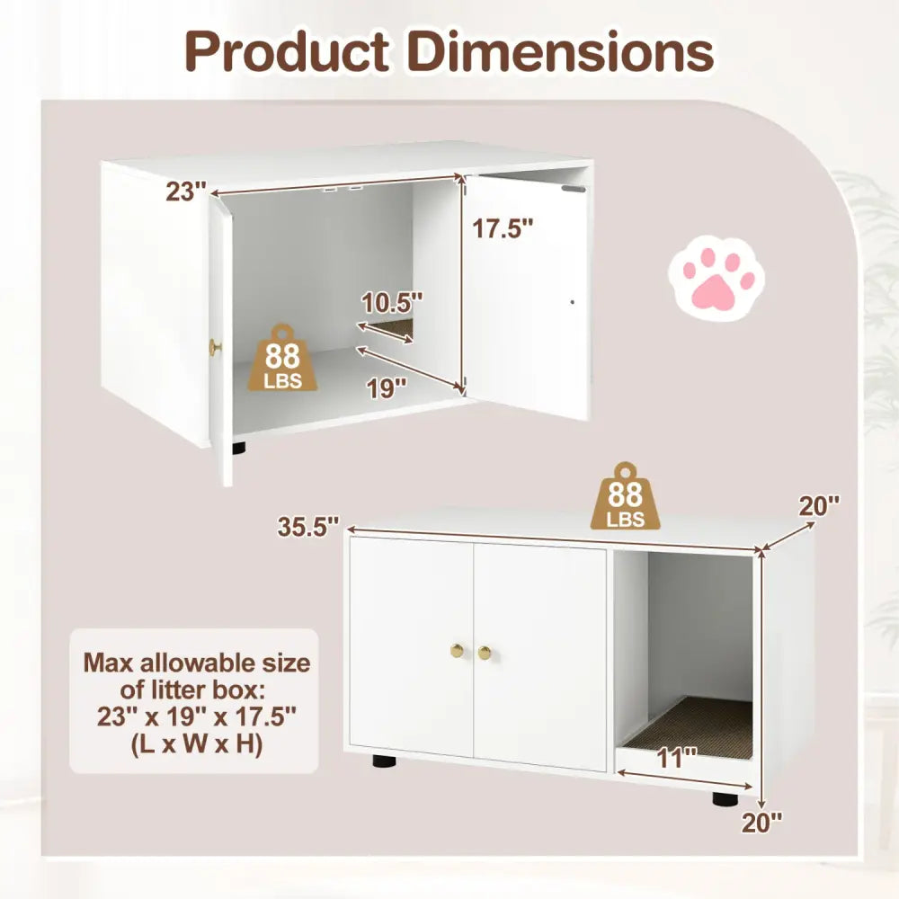 Wooden Cat Litter Box Enclosure Hidden Litter Box Furniture with Scratching Board-White - White - Cat Houses