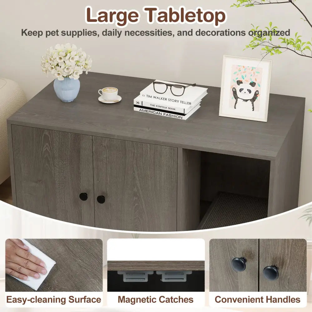 Wooden Cat Litter Box Enclosure Hidden Litter Box Furniture with Scratching Board-Oak - Oak - Cat Houses