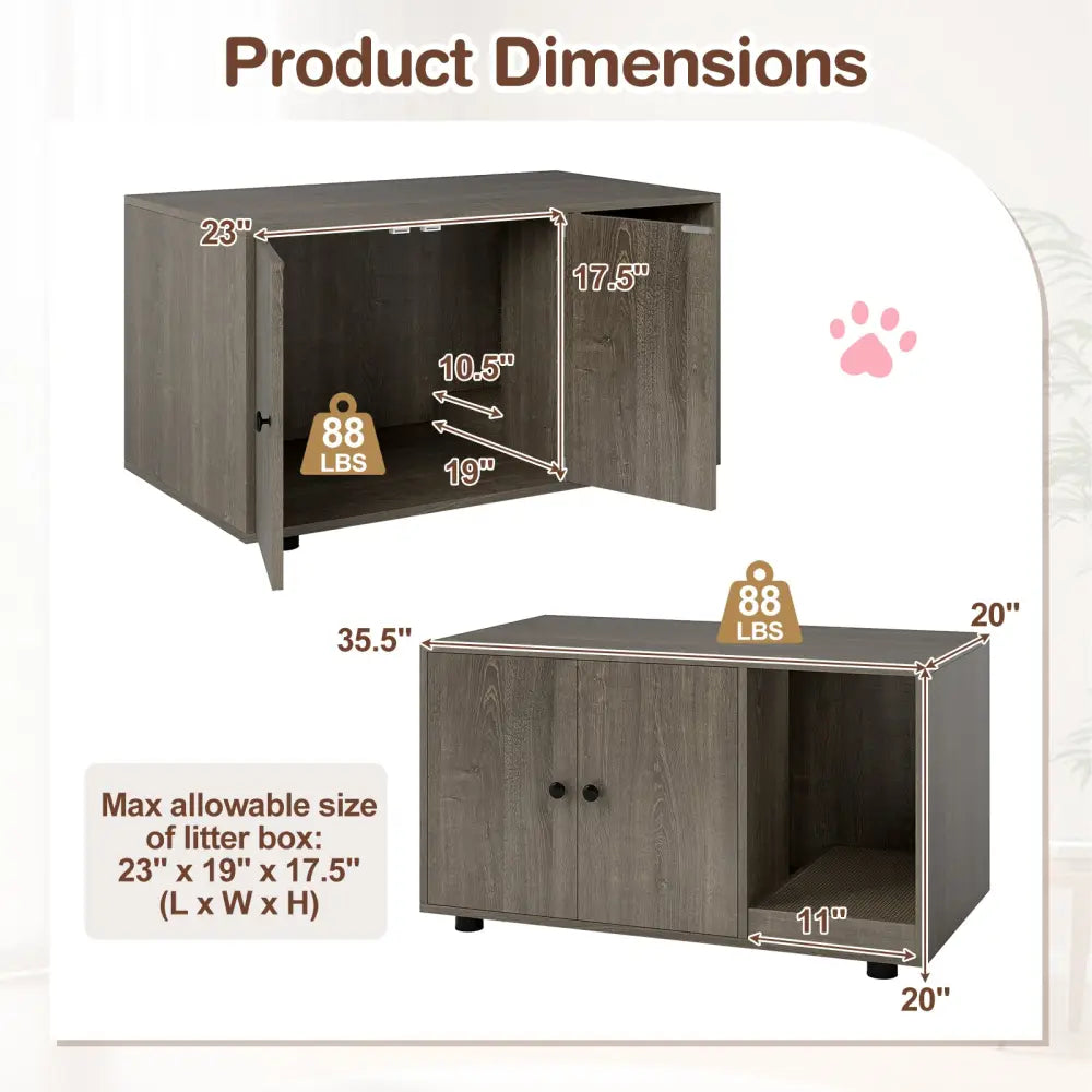 Wooden Cat Litter Box Enclosure Hidden Litter Box Furniture with Scratching Board-Oak - Oak - Cat Houses