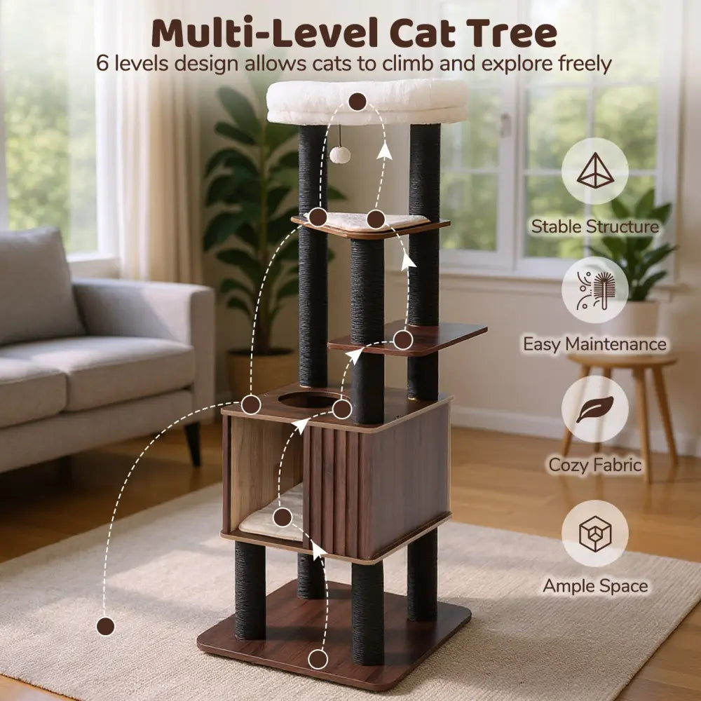 Wooden Cat Tower Top Perch with Soft Padding-Brown - Brown - Cat Trees Condos & Scratchers