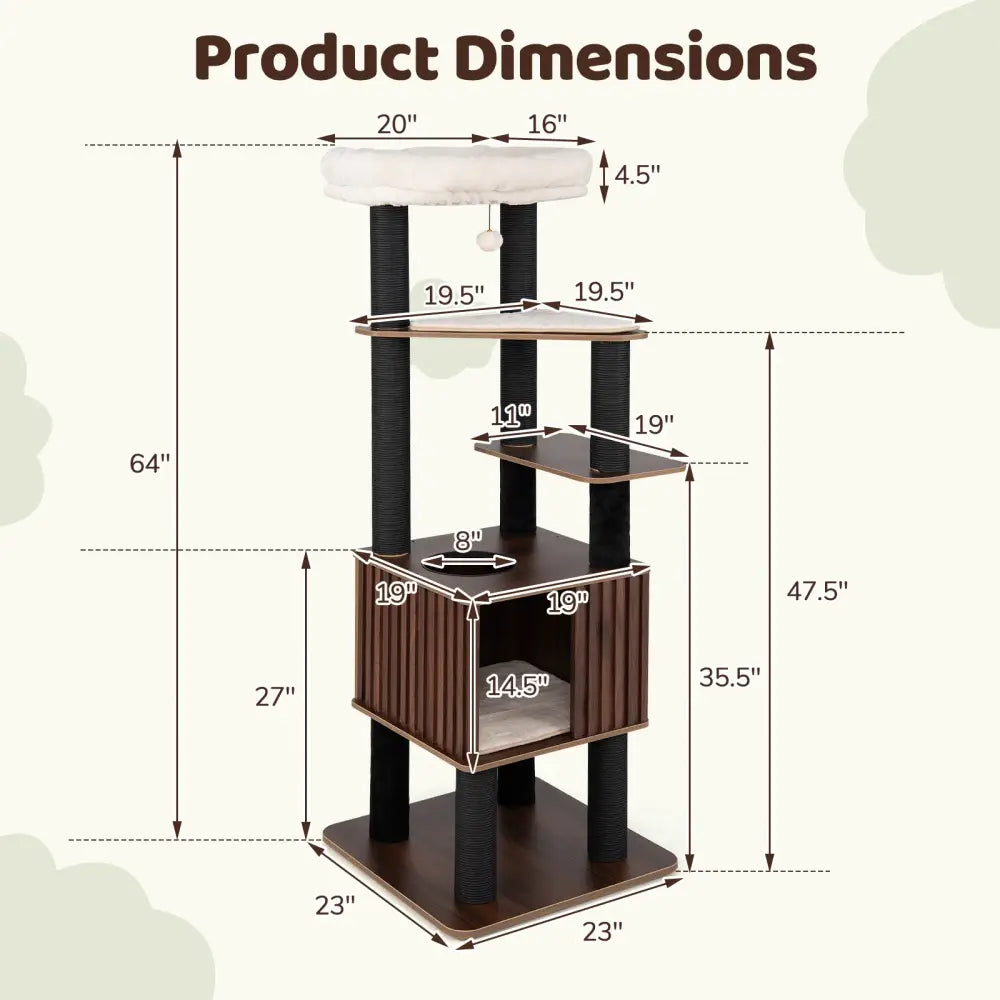 Wooden Cat Tower Top Perch with Soft Padding-Brown - Brown - Cat Trees Condos & Scratchers
