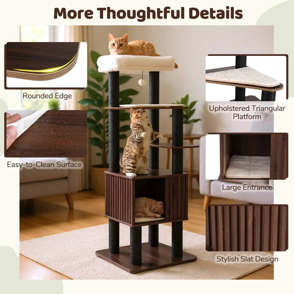 Wooden Cat Tower Top Perch with Soft Padding-Brown - Brown - Cat Trees Condos & Scratchers