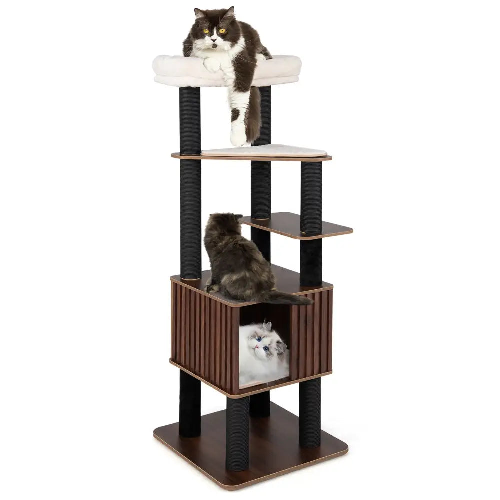 Wooden Cat Tower Top Perch with Soft Padding-Brown - Brown - Cat Trees Condos & Scratchers